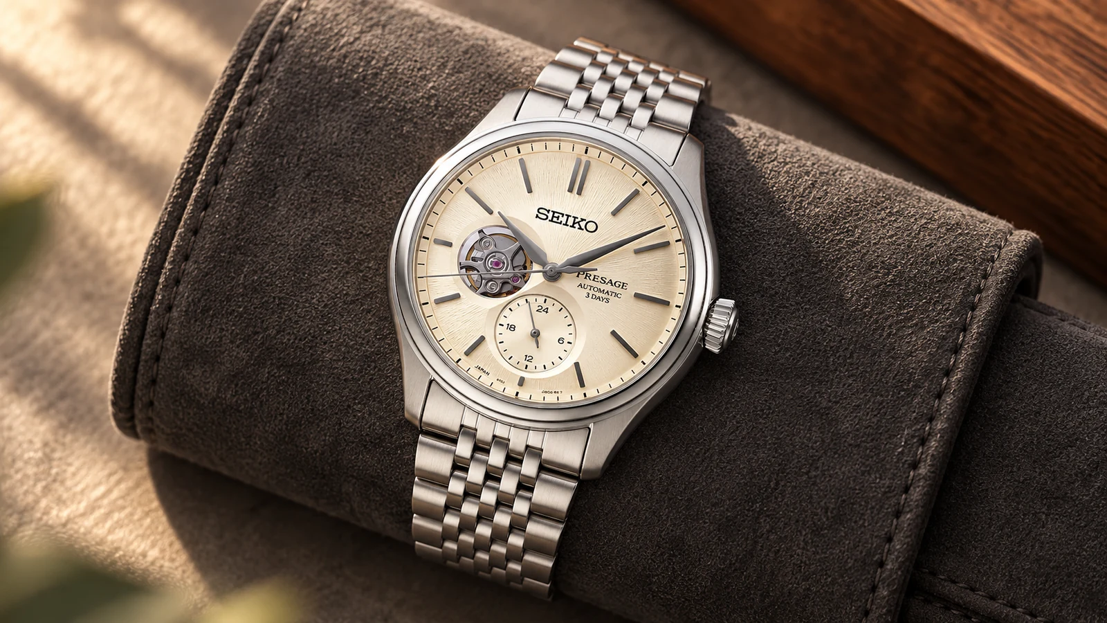 Seiko Presage SPB469J1 с открытым балансом и светлым фактурным циферблатом